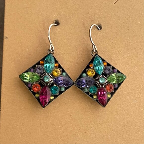 Firefly Mosaic Jewelry Silver Plated Rhinestone Dangle Drop Earrings 925 Hooks - Picture 13 of 16
